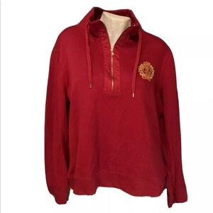 Lauren Ralph Lauren XL Red Quarter Zip Sweater With Gold Crown Logo Emblem
